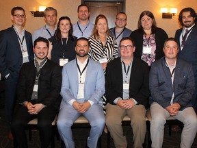 The Greater Sudbury Chamber of Commerce’s 2022-23 board of directors. Directors are, front row, left to right, Trevor Walker, treasurer, Anthony Davis, chair, Neil Milner, past chair, and Geoffrey Hatton, first vice chair. In the back row, from left to right, are directors Steven Clark, Derek Bain, Alyson Laking, Jean-Mathieu Chenier, Tracy Nutt, Neil Petrin, Joanne LeBreton and Zachary Courtemanche.