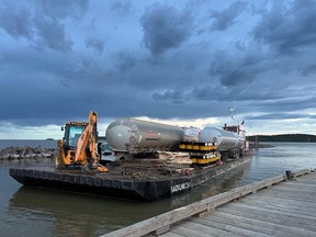 On July 9, 2022, it arrived at Fort Chipewyan with fuel and equipment for firefighters fighting a wildfire north of the community. Image courtesy of Megan Langpap/RMWB