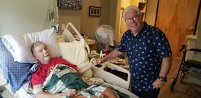Dave Hiscox stopped by to see his old friend Bill Murdoch at Chapman House in Owen Sound, Ontario.  Wednesday, July 27, 2022. (Scott Dunn/The Sun Times/Postmedia Network)