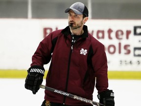 Chatham Maroons head coach Tyler Roeszler leads a practice at Chatham Memorial Arena in Chatham, Ont., on Wednesday, May 25, 2022. Mark Malone/Chatham Daily News/Postmedia Network
