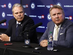 Executive vice-president and general manager Kevin Cheveldayoff (left) hasn’t exactly given new head coach Rick Bowness a team showing lots of promise.