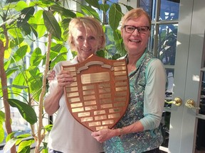 Susan Postian and Jane McKinnon won the overall low gross championship at the Sarnia Golf & Curling Club women's invitational in Sarnia, Ont., on July 5, 2022. (Contributed Photo)