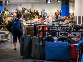 Unclaimed baggage is pictured at Pearson International Airport’s Terminal 3 on July 5, 2022