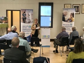 Prince Edward County Memorial Hospital Foundation (PECMHF) board vhairperson Barbara McConnell addresses the attendees to the PECMHF AGM held at the South Marysburgh Town Hall in Milford.
