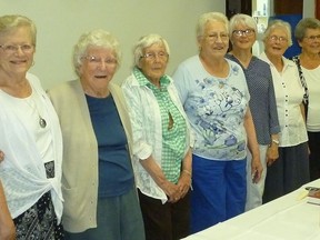 Frankford United Church celebrated the 60th anniversary of the creation of the United Church Women (UCW) June 26. Pictured from the left are: Hedi Huer, Marjorie Hewison, Kay Weese, Laurraine Bauer, Joy Forge, Barbara Refausse, Lois Rumney, Dorothy Wannamaker, Zelda Halsall, and Rev. Warren Vollmer. SUBMITTED PHOTO