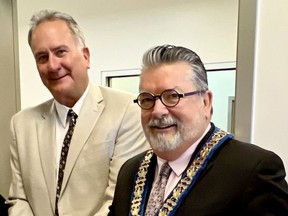 City of Brantford Mayor Kevin Davis, left, and  County of Brant Mayor David Bailey officially opened the Community Services and Social Development space Thursday at the newly built Cowan Health Hub in Paris. SUBMITTED