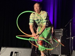 Hoop dancer Ascension Harjo, of Six Nations, was one of many artists to perform at the Six Nations Unity Festival at The Gathering Place By The Grand near Ohsweken on Friday, July 22. VINCENT BALL