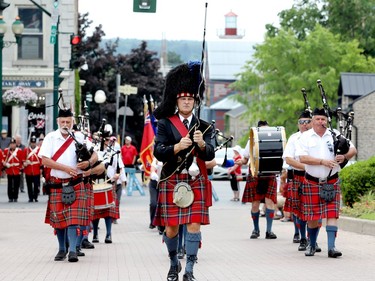 A.J. Benoit leads the Brockville Pipes and Drums up Court House Avenue during the city's Canada Day parade. (RONALD ZAJAC/The Recorder and Times)