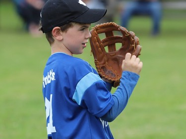 Infielder Rylan Ruigrok is ready to make a play at second base during a coach-pitch game at the Legion fields in Brockville.
Tim Ruhnke/The Recorder and Times