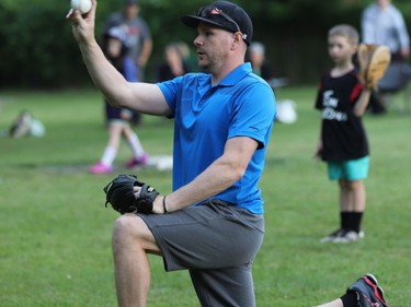 Luke Meppelder eyes the catcher during a coach-pitch game between the black and blue squads on the fields at Royal Canadian Legion Branch 96 in Brockville on Wednesday, June 29.
Tim Ruhnke/The Recorder and Times