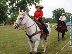 Pippa James, age 10, warms up Zypher with the Off Kilter team for a performance at the Woodslee 2022 Canada Day festival.