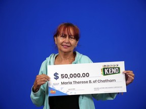Maria Therese Bailey of Chatham won $50,000 playing Daily Keno 8 Pick. (Handout/Postmedia Network)