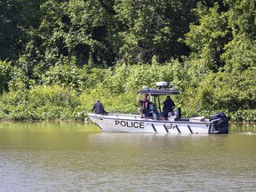Ontario Provincial Police are searching the Grand River near Caledonia, Ontario on Friday morning July 29, 2022. A 26-year-old man was seen falling into the river from a personal watercraft on Thursday evening.