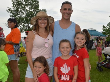 Back row, from left to right, Bri and Shaun McClements. Front row, from left to right, Rori Dickson, Aria and Ella McClements, pictured on Friday July 1, 2022 in Cornwall, Ont. Shawna O'Neill/Cornwall Standard-Freeholder/Postmedia Network