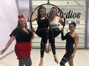 From left to right, Amy Malyon, Rachel Matheson, Melissa Matheson, and Tracy Jans of Sky Fitness Studios. All athletes competed in the 2022 Canadian Pole and Aerial Championship on June 18. Handout/Cornwall Standard-Freeholder/Postmedia Network