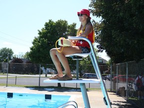 Lifeguard Marisa Bradley looks on at the St. Francis outdoor pool on Thursday July 14, 2022 in Cornwall, Ont. Laura Dalton/Cornwall Standard-Freeholder/Postmedia Network