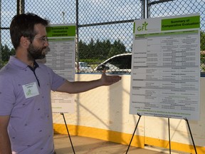 GFL Environmental general manager of landfill operations and compliance Jean-Philippe Laliberté explaining some of the aspects of the proposed expansion during a public information session on Wednesday July 20, 2022 in Moose Creek, Ont. Shawna O'Neill/Cornwall Standard-Freeholder/Postmedia Network