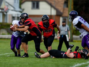Wildcats players scramble for possession of the ball over the Toronto Thunder on Saturday July 23, 2022 in Cornwall, Ont. Robert Lefebvre/Special to the Cornwall Standard-Freeholder/Postmedia Network