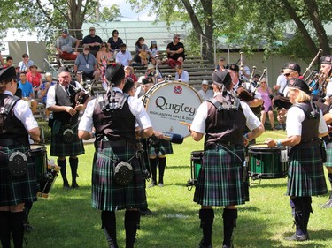 The Quigley band from Lochiel in North Glengarry performing in the round at the highland games. Photo on Friday, July 29, 2022, in Maxville, Ont. Todd Hambleton/Cornwall Standard-Freeholder/Postmedia Network