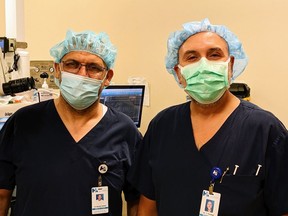 Mimeograph/Cornwall Standard-Freeholder/Postmedia NetworkA photo of Cornwall Community Hospital Dr Ahmed Asholi, CHC's newest ophthalmologist, left, alongside Dr Tarek Youssef in the operating room.