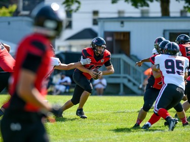 Cornwall Wildcats quarterback Xavier Uhr during the team's game against the Myers Riders on Saturday July 9, 2022 in Cornwall, Ont. The Wildcats lost 42-36. Robert Lefebvre/Special to the Cornwall Standard-Freeholder/Postmedia Network