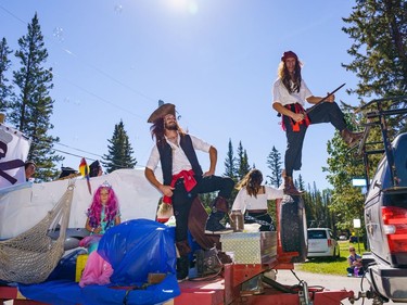 A pirate themed float makes 'floats' down the road during the Bragg Creek Days parade in Bragg Creek on Saturday, July 16, 2022.