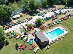 A photo from a drone of the July 3 Car, Bike and Truck Show with a record 278 registered vehicles.