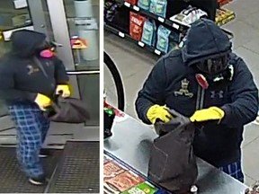 Security camera footage of a person of interest to police in the robbery of a convenience store in Petawawa on July 13.