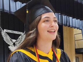 Fellowes High School Class of 2022 valedictorian Regan Baird delivers her address during graduation ceremonies at the school on June 29. Anthony Dixon