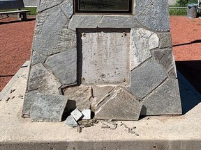 Turner Valley RCMP are investigating damage done to the Little Chicago-Royalties monument  in Longview.