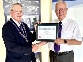 West Perth Mayor Walter McKenzie (left) presented Rev. William Ney, chaplain with the West Perth Fire Department (WPFD), with their 2022 Senior of the Year award during council's July 11 meeting. HANNAH CANN