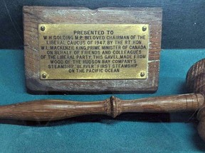 The gavel presented to William H. Golding, a former member of Parliament for Huron-Perth. (Stratford-Perth Archives)