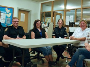 Representatives from a few of the local service providers who work with and at the Stratford Connections Centre spoke with the Stratford Beacon Herald Friday morning about how they form relationships with and help homeless and other vulnerable people in Stratford in a no-pressure, barrier-free and friendly environment. Pictured from left are Perth County Paramedic Services community paramedic Alyssa Mole, paramedic Chief Mike Adair, connections centre co-ordinator Tanya Hefkey, Perth County Paramedic Services' mobile integrated health manager Debbie Hunter, Conestoga Career Centre employment, career and customer service liaison Christy Bertrand, and Stratford Public Library public services supervisor Shauna Costache. Galen Simmons/The Beacon Herald/Postmedia Network