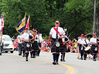 The Sarnia Legion Pipe Band kicks off the city's Canada Day Parade on Friday. Terry Bridge/Sarnia Observer/Postmedia Network