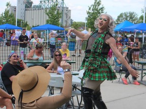 Drag artist Poison Ivy-Lee performs Saturday in Sarnia's Centennial Park during Sarnia-Lambton Pridefest.