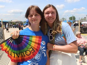 Eryx Leigh, left, and Charleigh Getty attend Sarnia-Lambton Pridefest Saturday in Sarnia's Centennial Park.