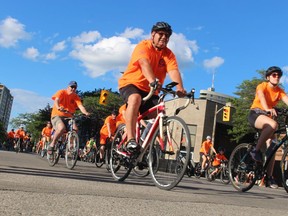 The Sarnia B.I.G Slow Roll makes its way through downtown Friday evening. More than 500 cyclists registered for the 9.5-km ride through the city.