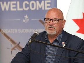 Greater Sudbury Mayor Brian Bigger speaks at a recent funding announcement for the Greater Sudbury Airport.
