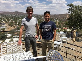 Xuyang Meng with Jeremy Richards outside the Thule Hotel in Windhoek, Namibia, October 2018. Supplied