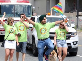 Participants in the Sudbury Pride March make their way around downtown Sudbury, Ontario on Saturday, July 13, 2019. The parade returns Saturday as a live, in-person event for the first time in two years. Ben Leeson/The Sudbury Star/Postmedia Network