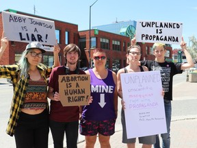 Pro-choice protesters stood outside of the Rainbow Centre to oppose the Downtown Movie Lounge's decision to screen the controversial anti-abortion film Unplanned three years ago. Mia Jensen
