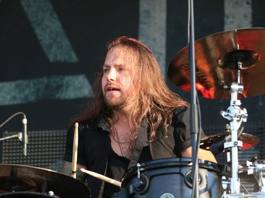 Saint Asonia drummer Cody Watkins keeping the beat during Saturday's show at Hollinger Park.

ANDREW AUTIO/The Daily Press