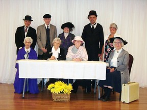 The Elgin District Women's Institute recently held a re-enactment of the early years of the institute. Shown in the back row, starting from the left, are Mike Baker as Erland Lee, Mark Richardson as Lord Tweedsmuir, Tracy Gordon as Lady Tweedsmuir, Brian Masschaele as F.W. Hudson/3 Superintendents and Kathy Minnema as Modern WI Member. In the back row are Joan Mansell as Adelaide Hoodless, Madeleine Jenkins as Janet Lee, Joan Jackaman as Mrs. E.D. Smith and Joanne Erickson as Laura Rose. (Handout/Postmedia Network)