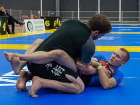 The Kilian Academy's Alec Wildeboer controlling his opponent from guard during his semi-final bout in the adult blue belt open weight division at the 2022 Ontario NoGi Open International Jiu-Jitsu Championship in Markham this past weekend. Photo by Abrie Kilian.