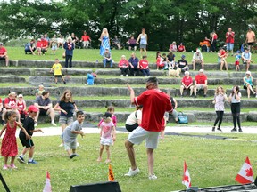 Tyler Boyle entertains the crowd with a groovy dance party between performances by Tianna Woods Friday afternoon as Owen Sound residents celebrated Canada Day at The Sound Waterfront Festival at Kelso Beach at Nawash Park. Greg Cowan/The Sun Times