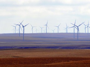 Turbines from the Blackspring Ridge wind farm near Carmangay.