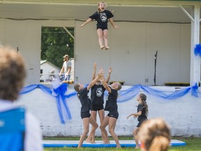 Members from the Glen Allan Cheer Girls perform their talent show act during Marmora's 200th Birthday Celebration on Saturday in Marmora, Ontario. ALEX FILIPE