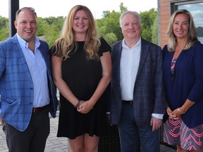 Anthony Keating (left, HSN), Jana Schilkie (Jana Hospitality Consulting), Mitch Spiegel and Yolanda Thibeault (HSN) announce details on Tuesday for Sudbury's Burger Wars fundraiser. Mia Jensen