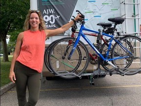Londoner Jillian Best and her team completed a 1,600-km relay cycle and walk across Ontario Saturday, raising awareness of the need for organ donations and funds to help London Health Sciences Centre improve transplant procedures. (RANDY RICHMOND/The London Free Press)