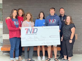 The NoahStrong Charitable Organization donated $25,000 to the loan program at One Kids Place. Pictured is Jody Dugas and Cindy Gravelle, NoahStrong Charitable Organization, Brenda Loubert, Executive director One Kids Place, Jorja Dugas, Dave Dugas,  and Glen Gravelle from the NoahStrong Charitable Organization and Alyssa Travers, physiotherapist One Kids Place.